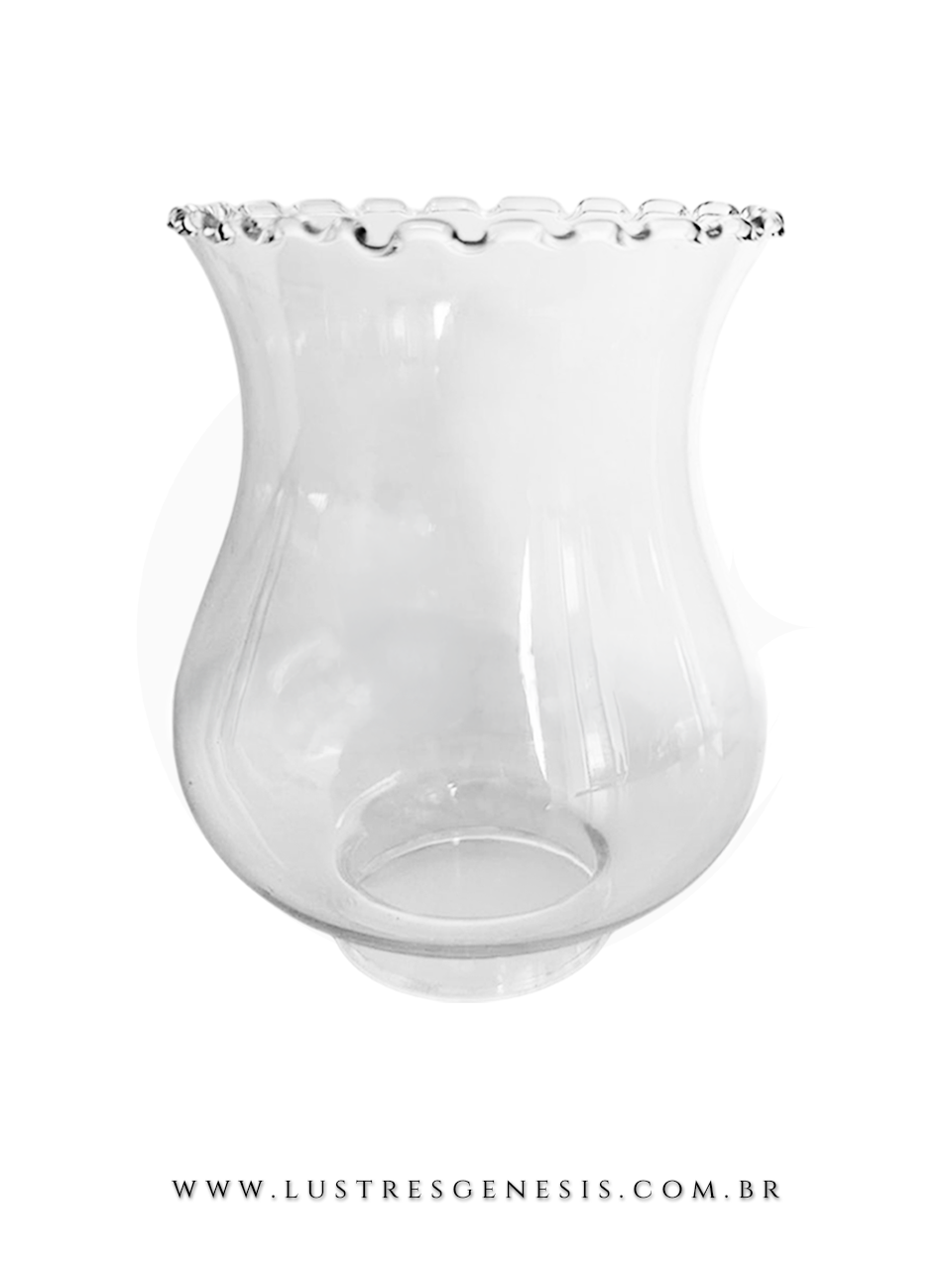 Sua forma sinuosa e a transpar&ecirc;ncia do vidro se destacam, permitindo que a luz se espalhe de forma suave e elegante.